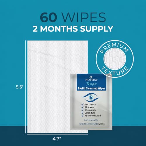 60Pcs Eyelid & Lash Relief Wipes with Tea Tree & Hyaluronic Acid - Hypoallergenic 3 Pack