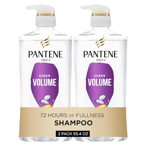 Pantene Volume & Body Shampoo 72+ Hour Fullness - Lightweight Nourishment for Fine, Color-Treated Hair, 55.4 Fl Oz, 1 Pack + Rescue Shot