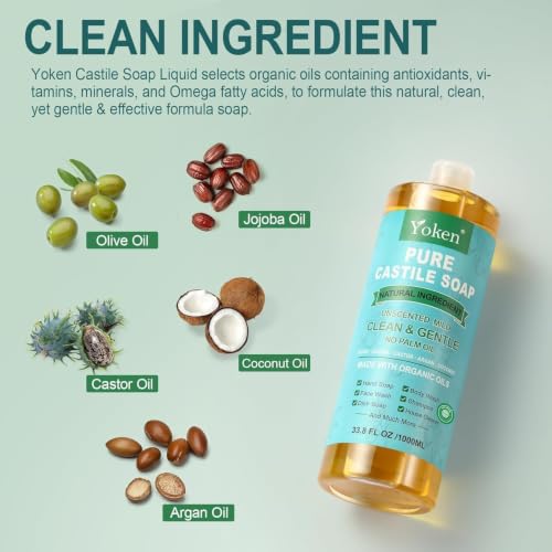 Unscented Castile Liquid Soap 67 Oz - Pack of 2, Organic & Multi-Purpose