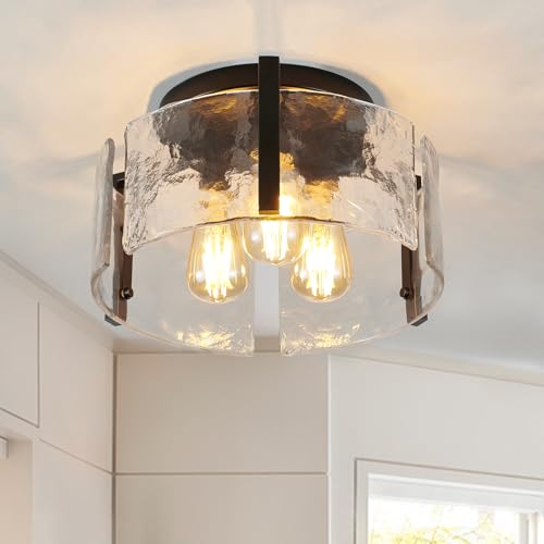 Black Semi Flush Mount Ceiling Light Fixture - 3-Light Modern Foyer & Bathroom Light