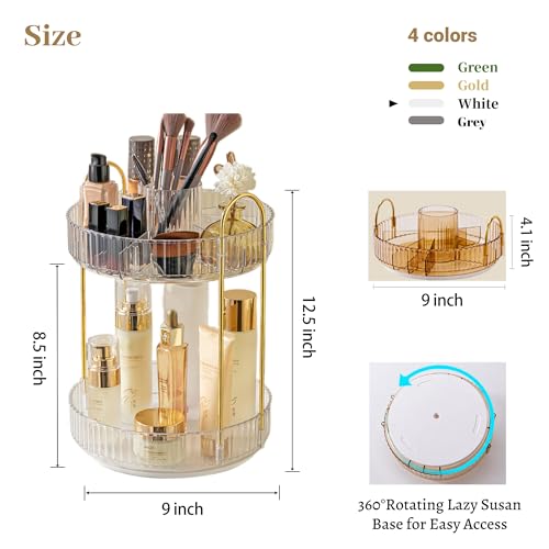 Pearl White 2-Tier Rotating Makeup Organizer - Vanity & Cosmetic Storage
