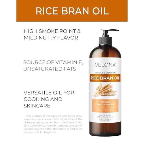 velona Rice Bran Oil 16 Fl Oz | 100% Pure and Natural Carrier Oil | Refined, Expeller Pressed | Cooking, Face, Hair, Body & Skin Care | Use Today - Enjoy Results