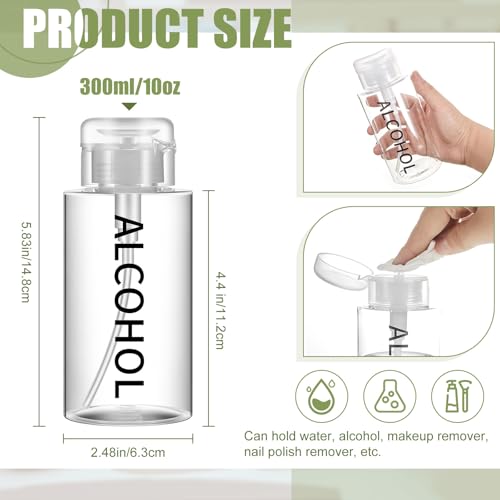 Clear Cap 10 Oz / 300 ml Alcohol Pump Dispenser Bottles - 18 Pack with Push Down