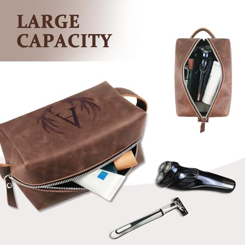 Travel Toiletry Bag for Men Personalized Groomsmen Proposal Gift Idea Bachelor Party Favor Monogrammed Initial Letter PU Leather Waterproof Shaving Bag Travel Essentials Storage Bags (N)