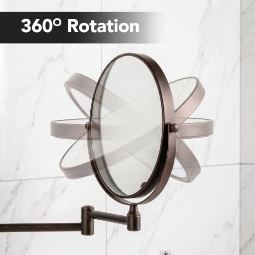 Wall Mounted Makeup Mirror 7 Inch with 10X Magnification, Antique Bronze - Extendable & Rotatable