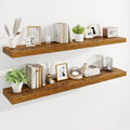 55-Inch Rustic Brown Floating Shelves Set of 2 Wall Mounted Wooden Shelves