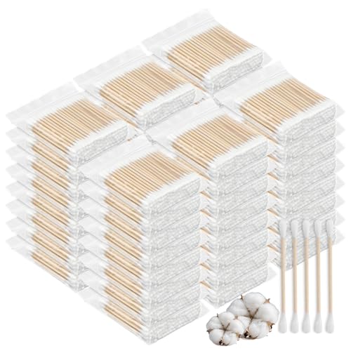 Cotton Swabs with Wooden Stick Double Round Buds,Cotton Swabs Bulk Travel Size Ear Swabs for Ears Makeup Household Cleaning Arts Crafts Pet Care (1 Count (Pack of 10000))