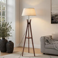 Walnut Floor Lamp with Shelves - 59 Inch Standing Lamp for Bedroom & Living Room - Booniture
