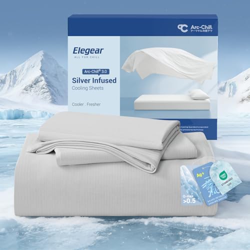 Elegear Silver-Infused Cooling Sheets Set – Queen 4-Piece Gray Flat Sheet Included