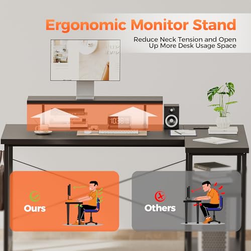 Corner Gaming Desk with Monitor Stand, Reversible L-Shape Computer Desk