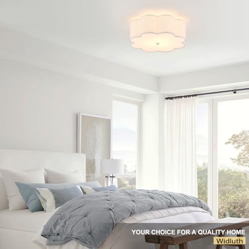 Petal-Shaped White Semi Flush Mount Ceiling Light - 17.7 Inch, Linen Shade
