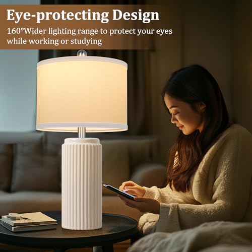Cream Ceramic Table Lamps Set of 2 - 23.5 Inch Modern Nightstand Lamps - Variation Cream-1