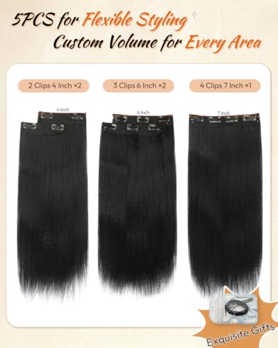 18 Inch Natural Black Yaki Straight Clip-In Hair Extensions - 5 Pack