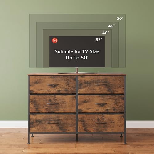 WLIVE Rustic Brown Dresser with 6 Fabric Drawers, 42.3" TV Console Storage