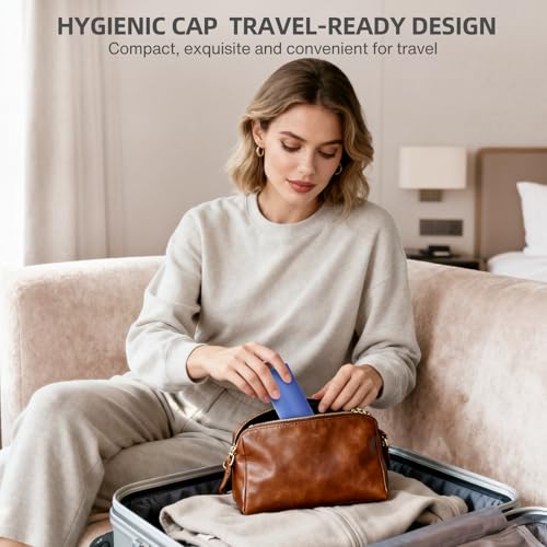 Blue 42¡É Heated Silicone Facial Cleansing Brush, Lipstick-Sized Portable Face Scrubber with Dust Cover, 3 Modes, IPX7 Waterproof, Medical-Grade Silicone, Rechargeable for Women & Men