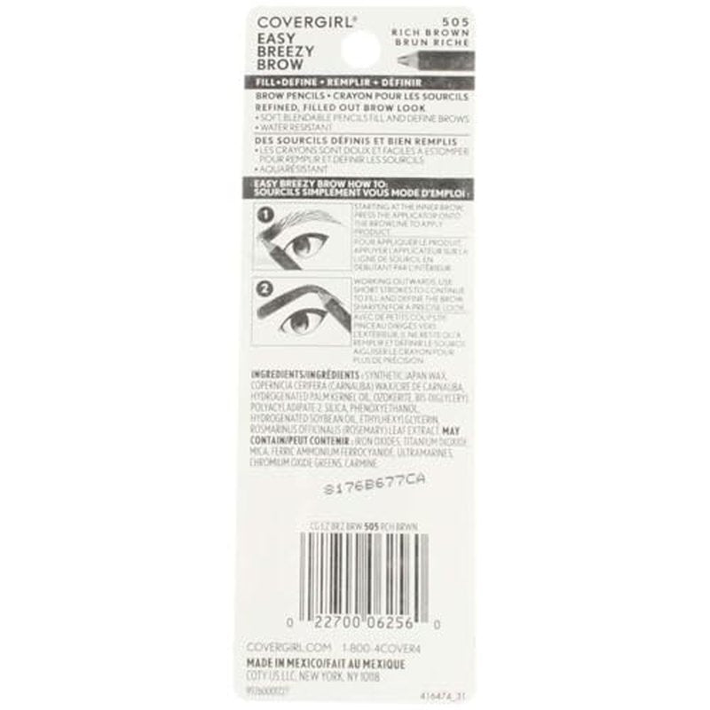 CoverGirl Easy Breezy Brow, Fill+Define Pencils [505] Rich Brown 2 ea?? ( Pack of 3)?