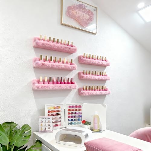 YMVV Furry Pink Wall-Mounted Nail Polish Rack - 15 Inch Plush Organizer