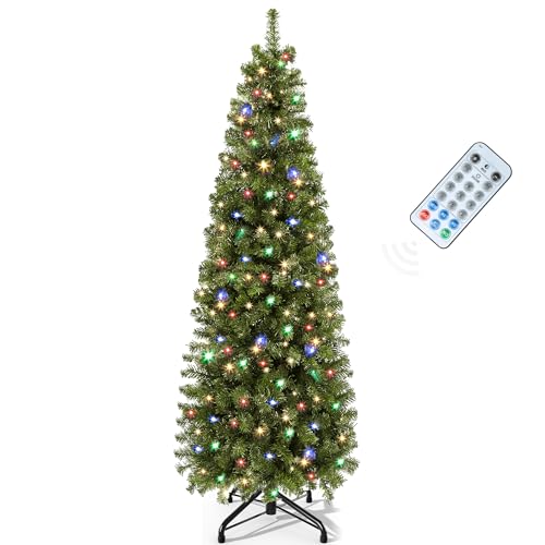 YITAHOME 6ft Green Fraser Fir Pencil Christmas Tree with Remote - Prelit Slim Holiday Tree
