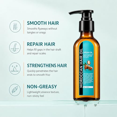 Argan Oil Hair Serum for Frizz & Damaged Hair - 3.4 Fl Oz - Natural Moroccan Hair Oil