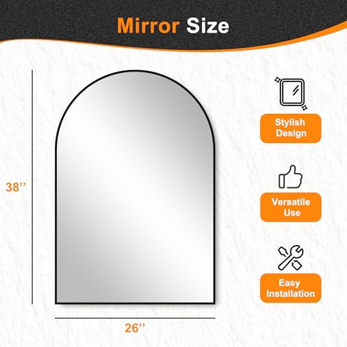 Delma Arched Bathroom Mirror 26x38 Black – 38" L x 26" W