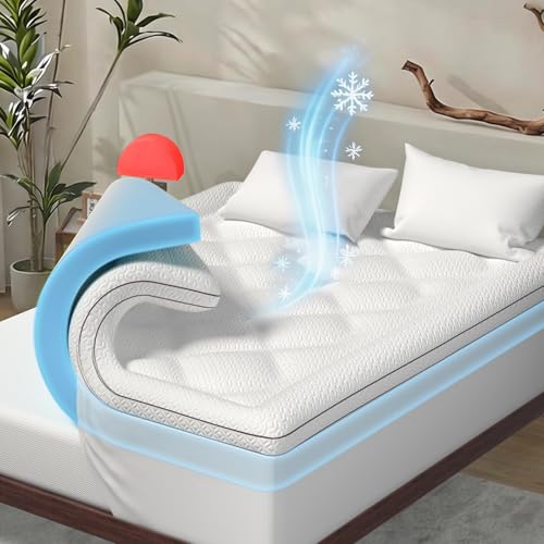 Full Size White Dual Layer Cooling Memory Foam Mattress Topper 2 Inch Gel + 1 Inch Pillow Top with Deep Pocket