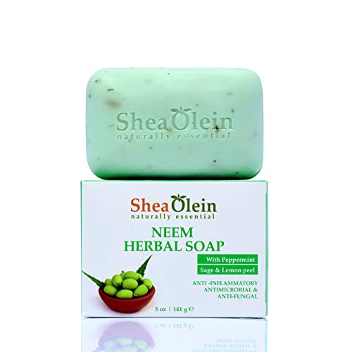 Shea Olein naturally essential NEEM HERBAL SOAP WITH PEPPERMINT, SAGE & LEMON PEEL 5ozQ