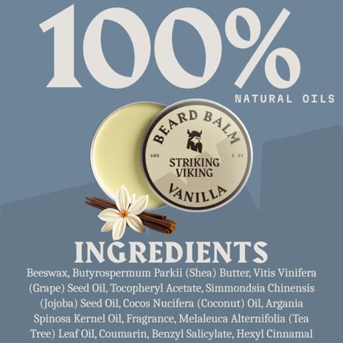Striking Viking Beard Balm for Men - 2 oz, Pack of 2, Vanilla - Leave in Beard Conditioner - Deep Conditioning, Hydrating Formula with Jojoba Oil & Argan Oil - Flexible Natural Hold for Beard Styling