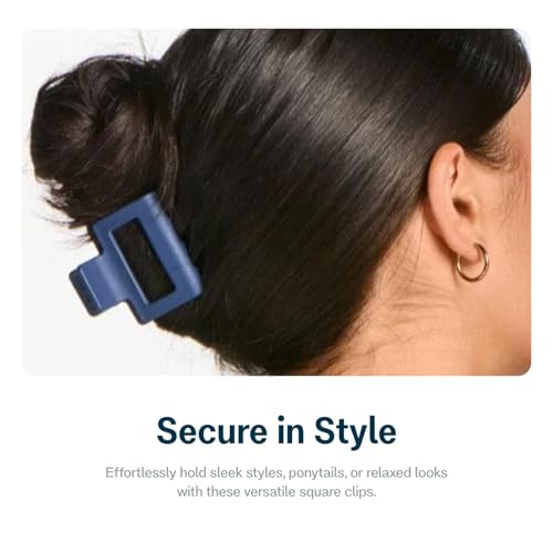 Gimme Beauty Square Extra Grip Claw Clip - Double Teeth Accessory Set - Perfect for Fine Hair - Lasting Hold for Everyday Wear - Trendy, Non-Slip Cilp Duo for Women - Navy & Pearlescent, 2 Pack