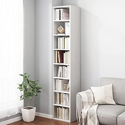 IOTXY Small Narrow Corner Bookcase - 71 Inch Tall White Storage Cabinet, 8 Cubes without Door