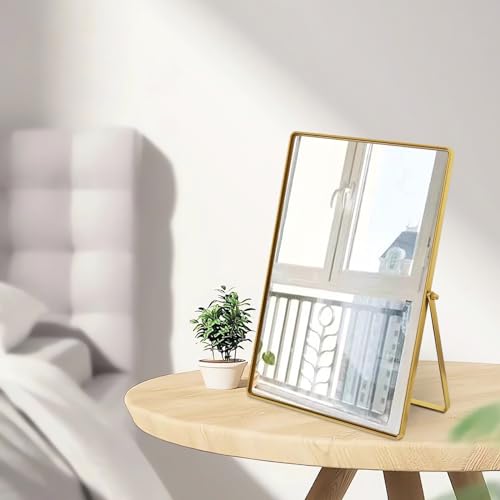Desktop Vanity Makeup Mirror Portable Standing Mirror with Metal Stand 90¡ÆAdjustable Rectangular Desk Table Mirrors Good for Bedroom Living Room Shower Room Office