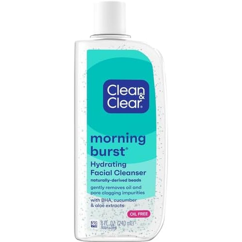 Clean & Clear Morning Burst Hydrating Facial Cleanser with BHA,Cucumber & Aloe Extracts,Refreshing Face Wash for Soft,Smooth-& Clear Skin,8 fl. oz,(Pack of 2)