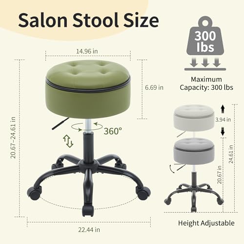 Salon Chair (Stool & Small Table in One) (Teacher Stool Adjustable Height 20.67"-24.61"), Green Vanity Chair with Storage
