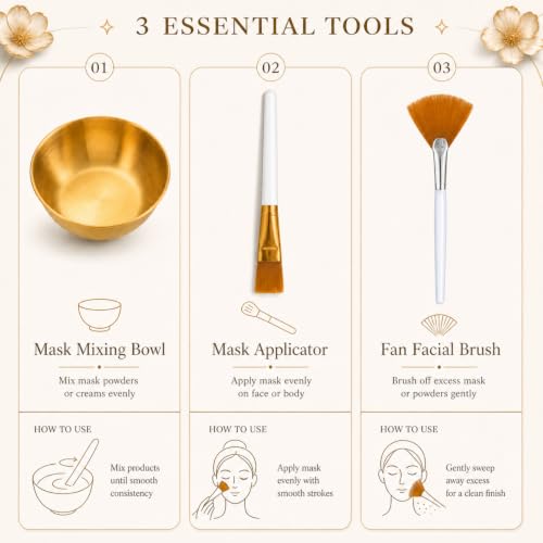 Teenyyou Gold Facial Bowls and Brushes Set - Esthetician & DIY Face Mask Kit - Golden