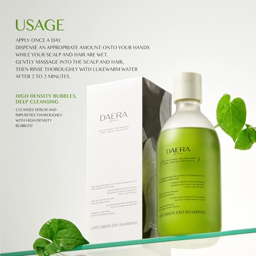 DAERA Exo Green Shampoo for Thinning Hair 10.14 Fl Oz - Volumizing, Deep Cleansing, Biotin & Caffeine