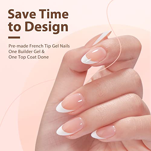 BTArtboxnails Soft Gel Nail Tips Builder Gel - XCOATTIPS French Series French Tip Press on Nails, Short Almond Press On Nails Long Lasting 15ml Builder Gel with Portable Nail Lamp