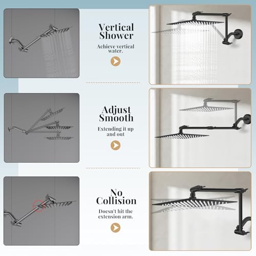 Black Rain Shower Head with Handheld Spray & 16-Inch Extension Arm