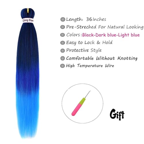 Pre-Stretched Braiding Hair 36 Inch 6 Pack Mixed Black Blue Light Blue Easy Hot Water Styling