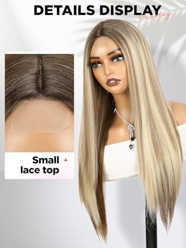 Long Straight Synthetic Wig 26 Inches - Mix Blonde, Heat-Resistant for Women