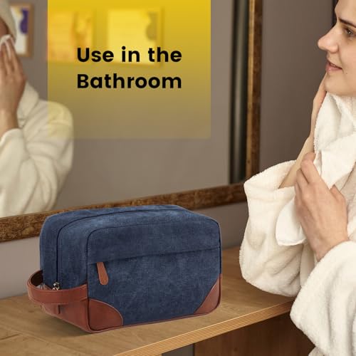 Large Canvas Travel Toiletry Bag for Men - Navy Blue, Organized & Water-Resistant