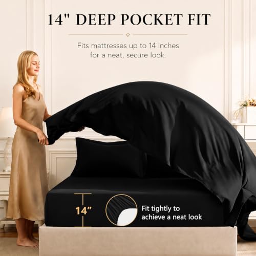 CozyLux King Size Black Comforter Set 102x90 Inches 7 Piece Bed in a Bag