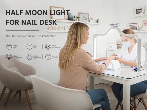Foldable Half Moon Nail Desk Lamp with Phone Holder - 34.5 Inch White