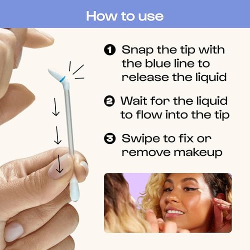 Alleyoop Cotton Swabs for Makeup, Tip Off Liquid-Filled Makeup Removing Swabs (24 Count, 1 Pack) - Easy-To-Use & Space Saving Makeup Remover - Disposable Cotton Tips for Eye, Lip, Eyebrow, & Eyeshadow