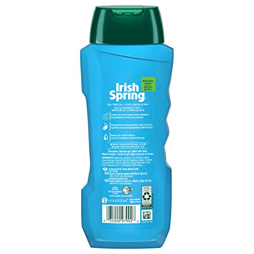 Irish Spring Ultimate Wake Up Tea Tree Face & Body Wash for Men, Moisturizing Body Wash Washes Away Bacteria - 18 Fluid Ounce, 4 Pack