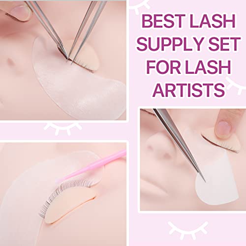 Pretty memory Eyelash Extension Kit,100 Glue Ring Holder | 100 Disposable Mascara Brushes Wands | 100 Pairs Under Eye Gel Pads | 2 Medical Tapes | 2 Tweezers| 1 Lash Mirror - Lash Extension Supplies