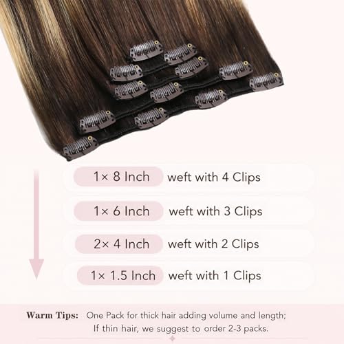 Ranyalulu 14 Inch Balayage Clip-In Hair Extensions 80g - Chocolate Brown to Caramel Blonde