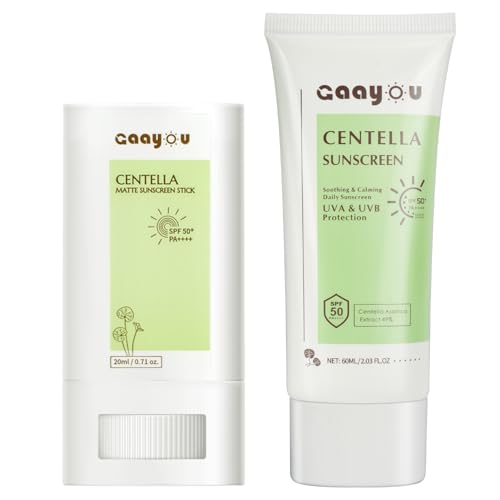 Sunscreen Stick SPF PA50++++ Centella Sunscreen Korean Sunscreen Stick Facial Sunscreen Soothing Moisture Matte Sun Stick for Face & Body Oily Sensitive Skin Non Greasy, No White Cast