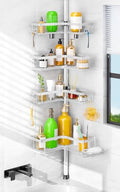 White 4-Tier Corner Shower Caddy - Tension Pole Bathroom Organizer, No Tools Needed