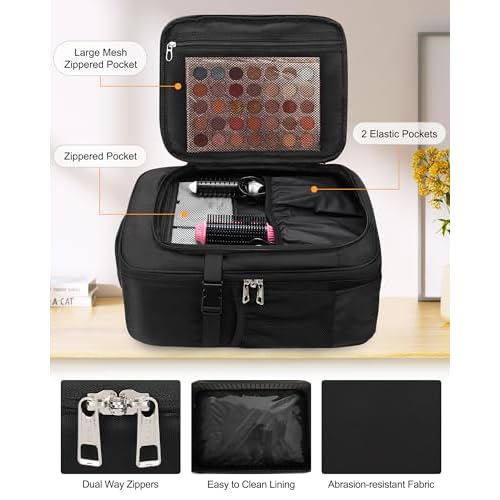 Relavel Makeup Backpack, Professional Travel Train Case Makeup Artist Kit Set Bag for Women Extra Large Cosmetic Organizer, Brush Storage Holder, with Adjustable High Dividers, Black