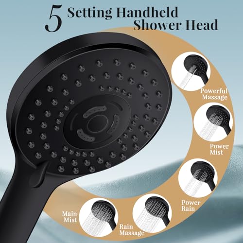 Black Rain Shower Head with Handheld Spray & 16-Inch Extension Arm