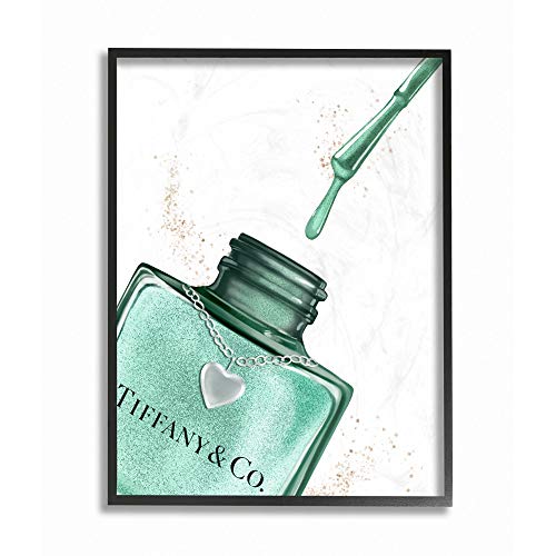 Stupell Industries Makeup Nail Polish Brush Cyan Drip Fashion, Design by Artist Ziwei Li Wall Art, 16 x 20, Black Framed